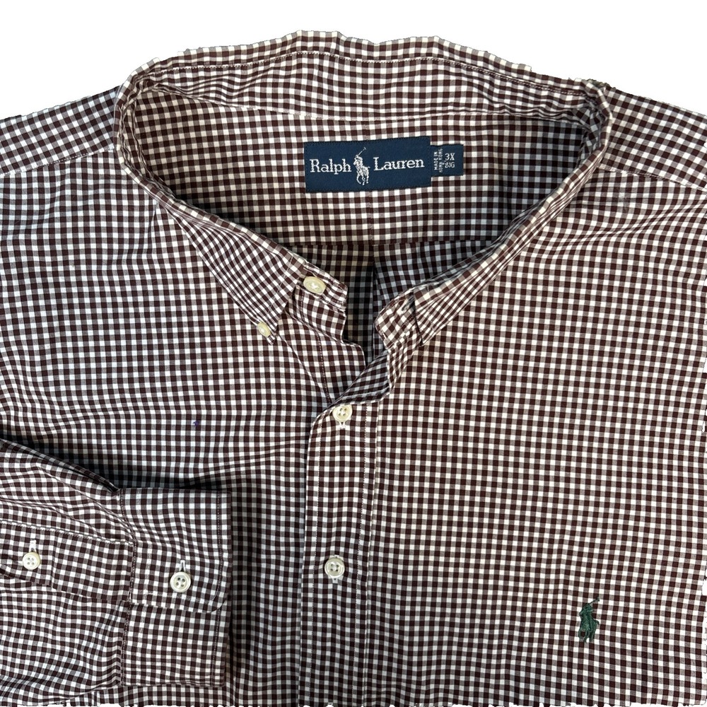 Ralph Lauren Shirt Men 3X Big Gingham Check Brown Vintage Button Down‎ Hong Kong
